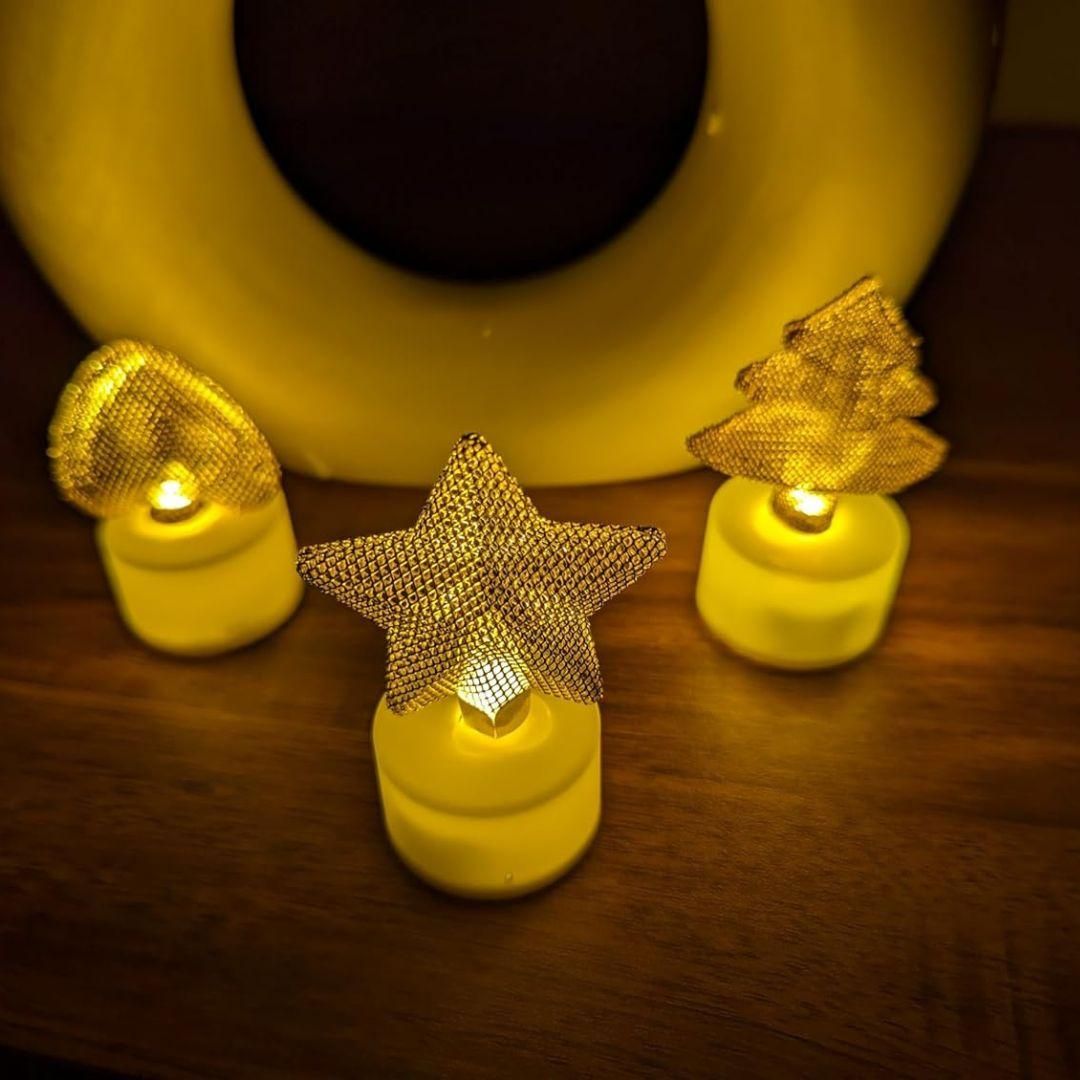 Golden Net LED Tealight Candle Lanterns Star 6 pcs